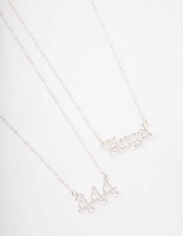 Polished bead necklaces-Silver Plated Angel Number '444' Necklace Pack