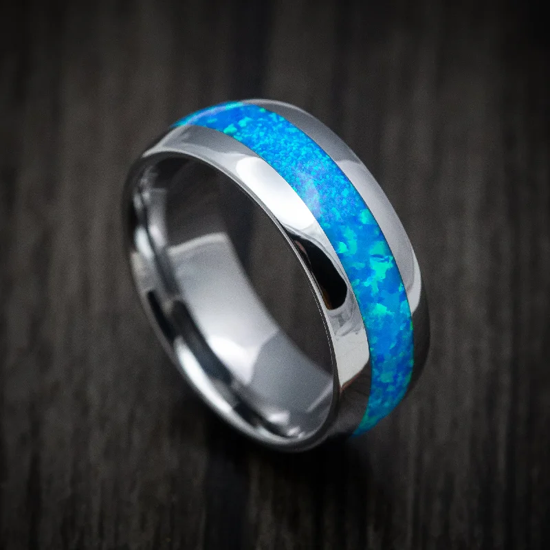 Tungsten Men's Ring with Opal Inlay