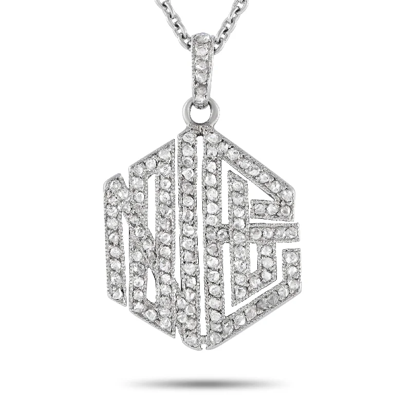 Vivid gem necklaces-Cartier Vintage Platinum Diamond Pendant Necklace CA03-060624