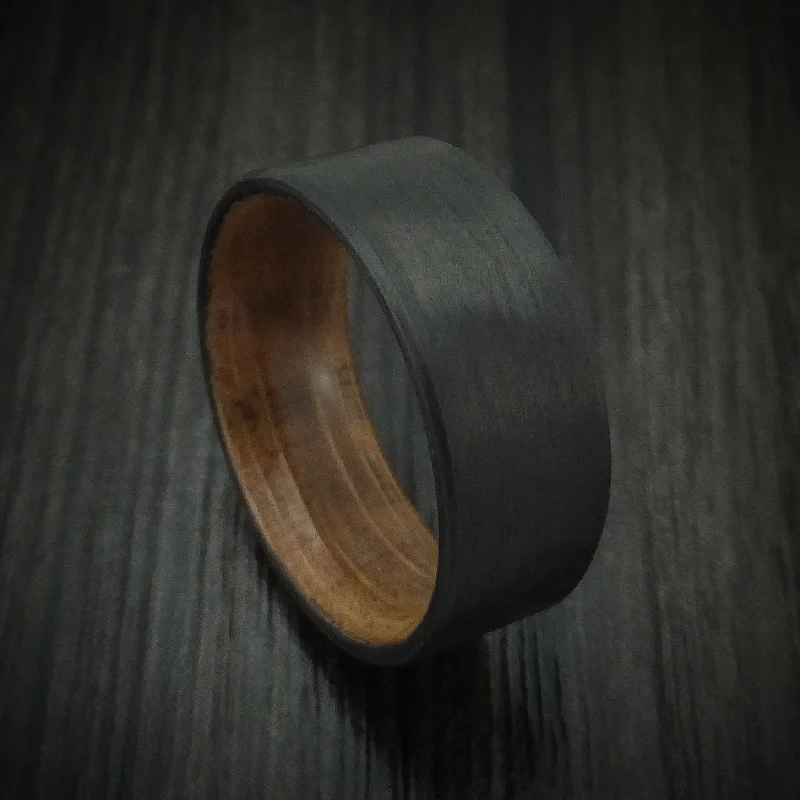 Solid Carbon Fiber Men's Ring With Wood Sleeve Custom Made