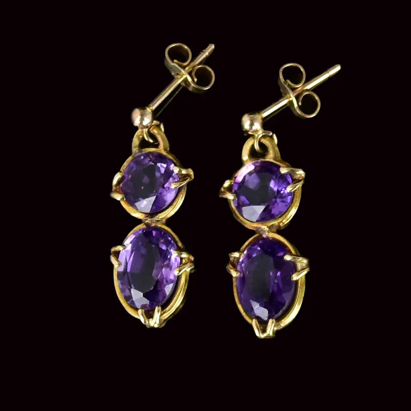 Tide style rings-Thick statement earrings-Vintage Gold Large Amethyst Stud Drop Earrings