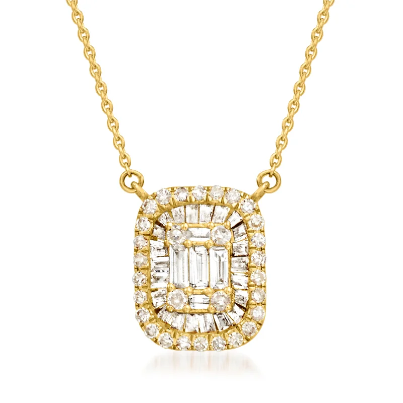 Sea wave necklaces-Ross-Simons Diamond Cluster Necklace in 14kt Yellow Gold