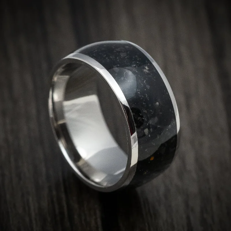 Titanium and Onyx Men's Ring Custom Made Stone Inlay Band