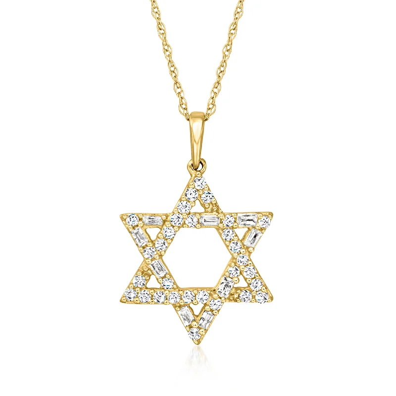 Ruby drop necklaces-Ross-Simons Round and Baguette Diamond Star Of David Necklace in 14kt Yellow Gold