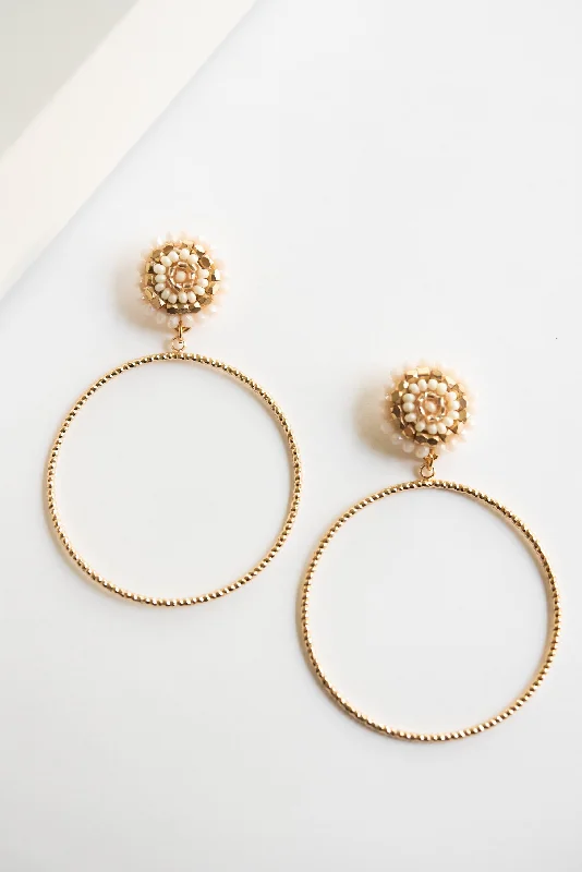 Zodiac birthstone rings-Emerald stone earrings-Reagan Gold Hoop Earrings | Cream Beaded Details | Thin Gold Hoops | Minimalist Boho Earrings