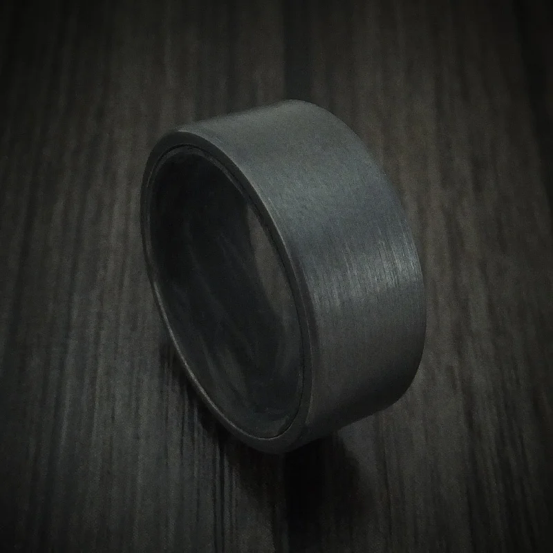 Black Zirconium Men's Ring with Forged Carbon Fiber Sleeve Custom Made