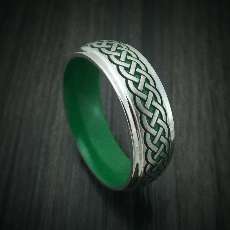 Cobalt Chrome Men's Ring with Infinity Knot Milled Celtic Design and Cerakote Inlays and Interior Cerakote Sleeve Custom Made Band