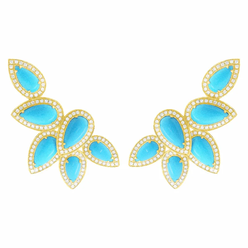 Classic flair rings-Thick tier earrings-14K GOLD DIAMOND TURQUOISE JULIANNA EARRINGS