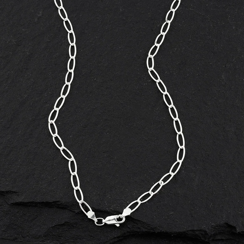 Oval gem necklaces-Small Sterling Silver Oval Link Chain Necklace