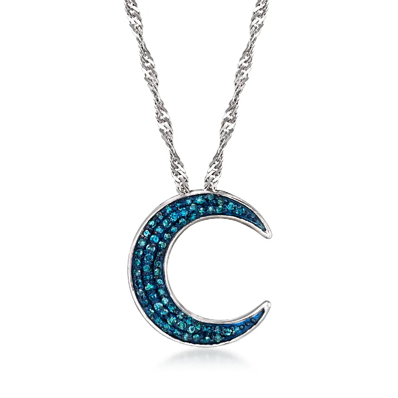 Heavy bib necklaces-Ross-Simons Blue Diamond Moon Pendant Necklace in Sterling Silver