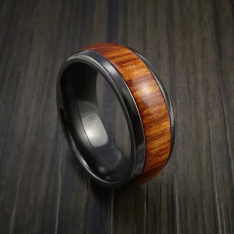 Black Zirconium Men's Ring with Wood Inlay Custom Made Wedding Band