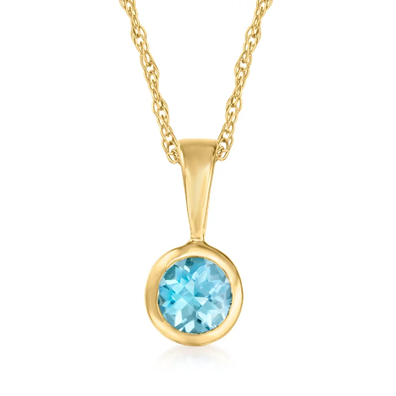 Round shape necklaces-Ross-Simons Swiss Blue Topaz Pendant Necklace in 14kt Yellow Gold. 16 inches