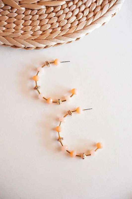 Bali tile earrings-Smooth drop earrings-Samantha Peach and Blush Beaded Hoop Earrings