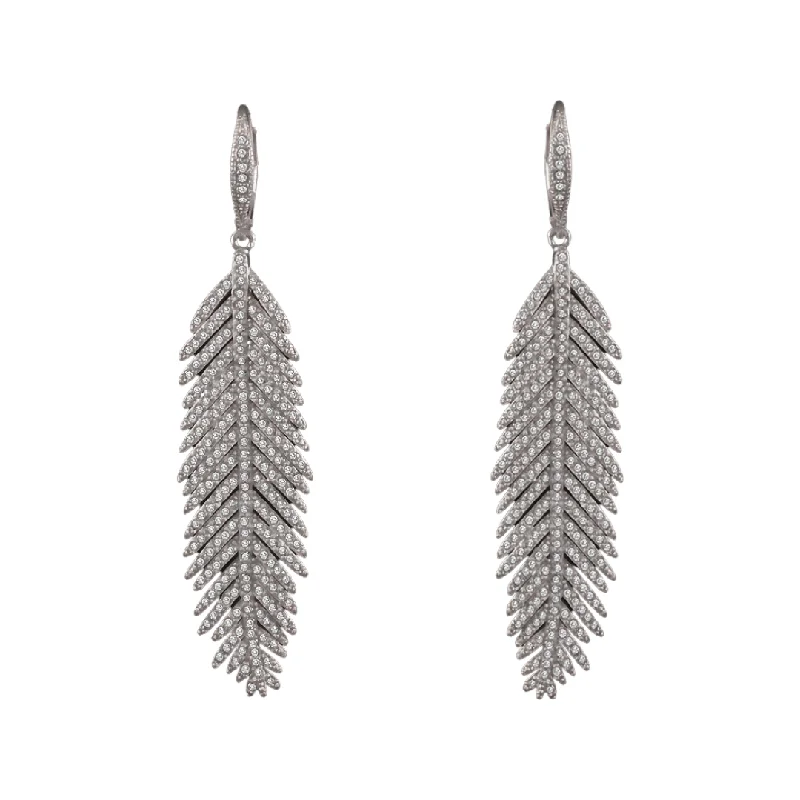 Leaf hoop earrings-Cosmic glow earrings-Silver feather