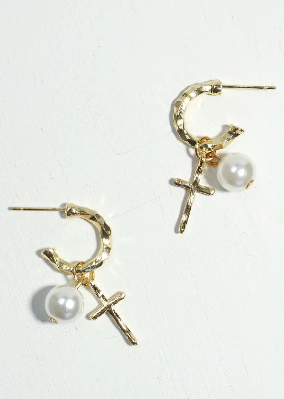 Bali tile rings-Solid cuff earrings-Pearl & Cross Dangle Earrings