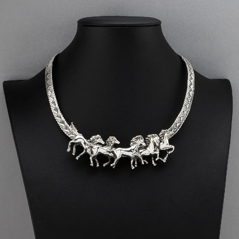 Jade healing necklaces-Sterling Silver Wild Horses Statement Necklace