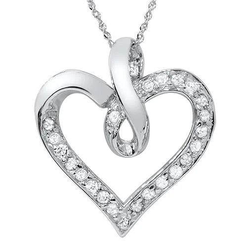 Emerald drop necklaces-1/4Ct Diamond Curve Heart Shape Pendant Necklace in White, Yellow, or Rose Gold