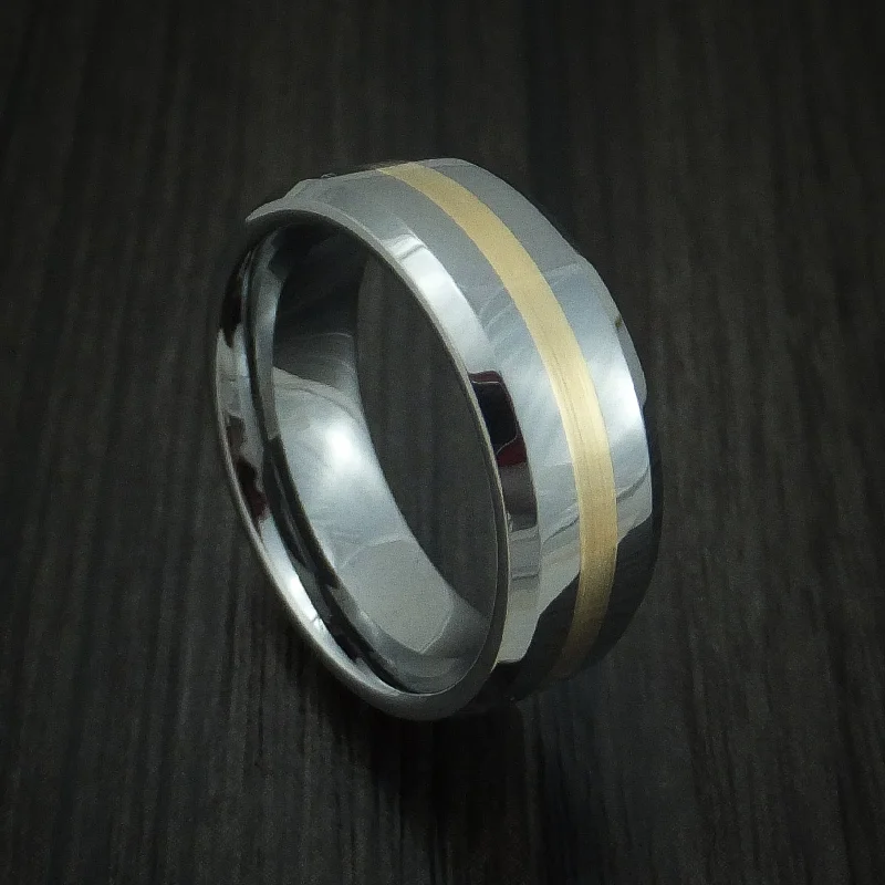 Tungsten Band with Yellow Gold Inlay Custom Made Men's Ring