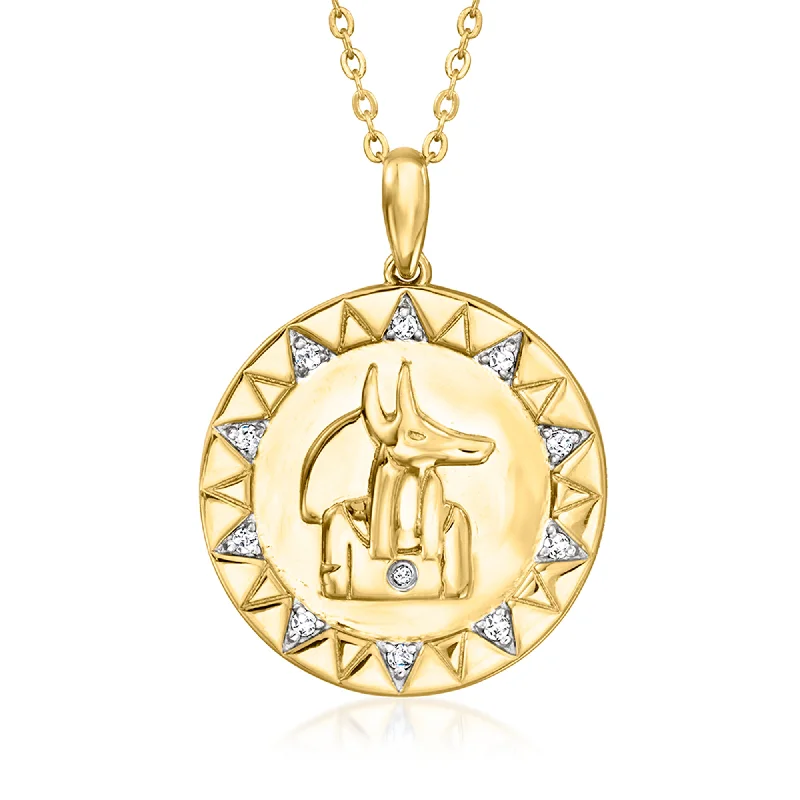 Simple cross necklaces-Ross-Simons Diamond Anubis Medallion Pendant Necklace in 18kt Gold Over Sterling