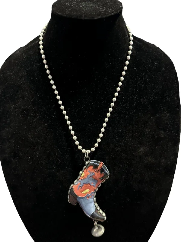 Tide pattern necklaces-Cowboy Boot Charm Necklace In Silver Multi