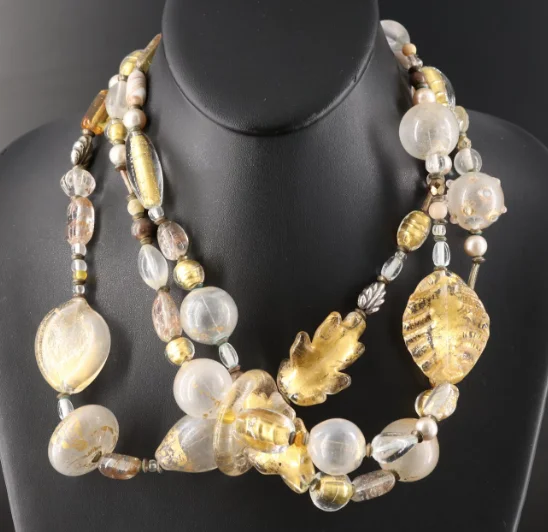 Linen cord necklaces-Estate Collection - Necklace - Blown Glass and Art Glass Beaded