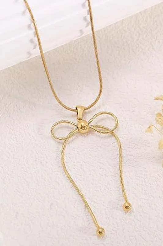 Stranded tribal necklaces-Gold Bow Pendant Necklace