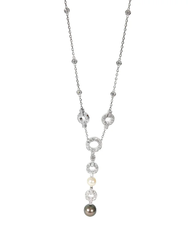 Twine weave necklaces-Cartier Himalia Pearl Diamond Necklace in 18k White Gold 2.5 CTW