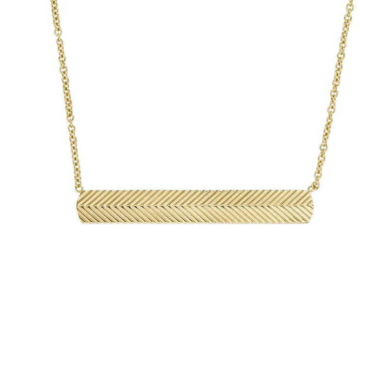 Oval gem necklaces-Fossil Women's Harlow Linear Texture Gold-Tone Stainless Steel Chain Necklace