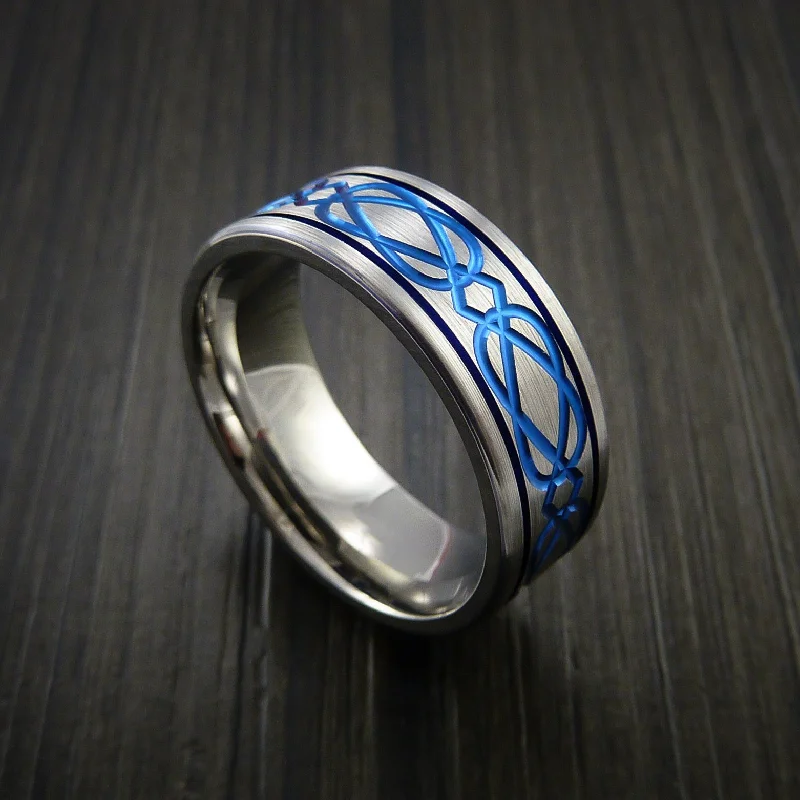 Titanium Celtic Band Wedding Men's Ring Custom Anodized Color Inlay