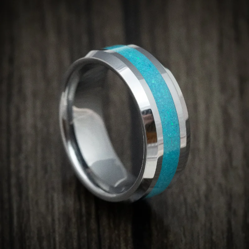 Tungsten Men's Ring with Opal Inlay Custom Made