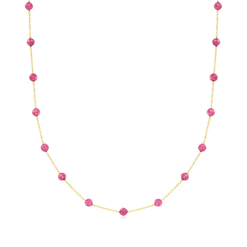 Fog glass necklaces-RS Pure by Ross-Simons Pink Tourmaline Bead Station Necklace in 14kt Yellow Gold