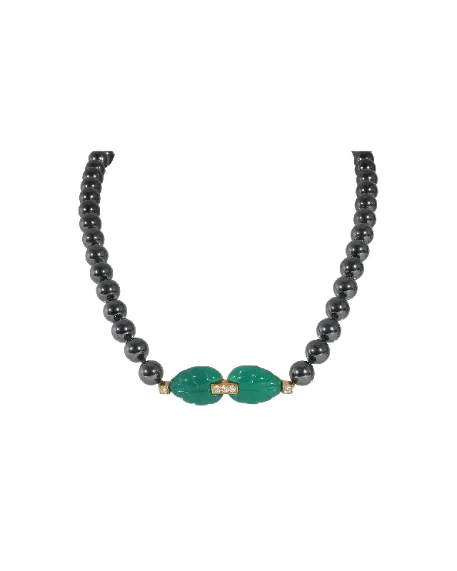 Retro style necklaces-Cartier Patiala Hematite Beads & Diamond Necklace in 18K Yellow Gold 0.15 CTW