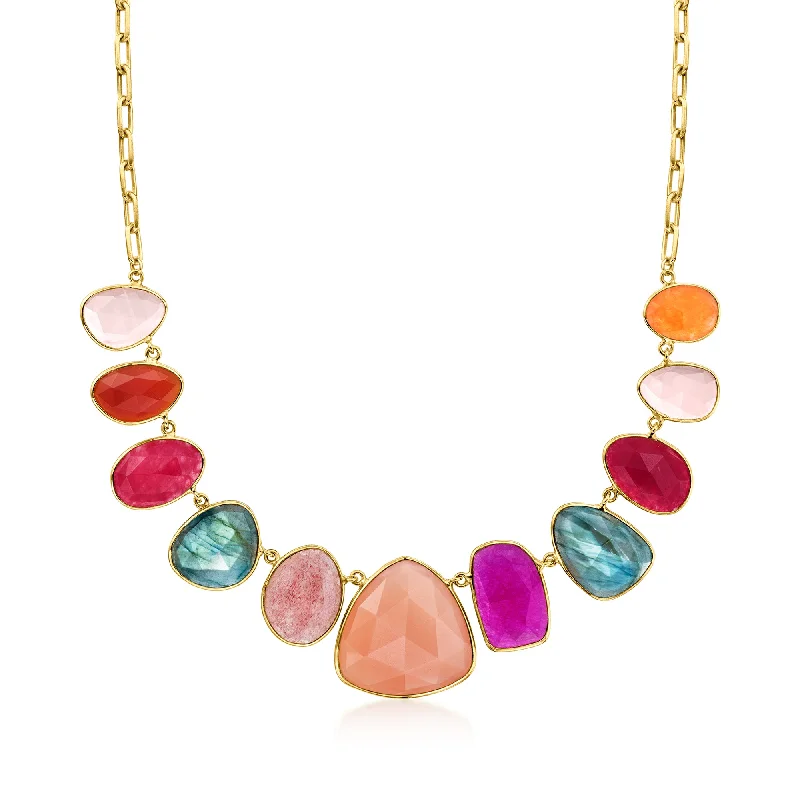 Light wood necklaces-Ross-Simons Multi-Gemstone Bib Necklace in 18kt Gold Over Sterling