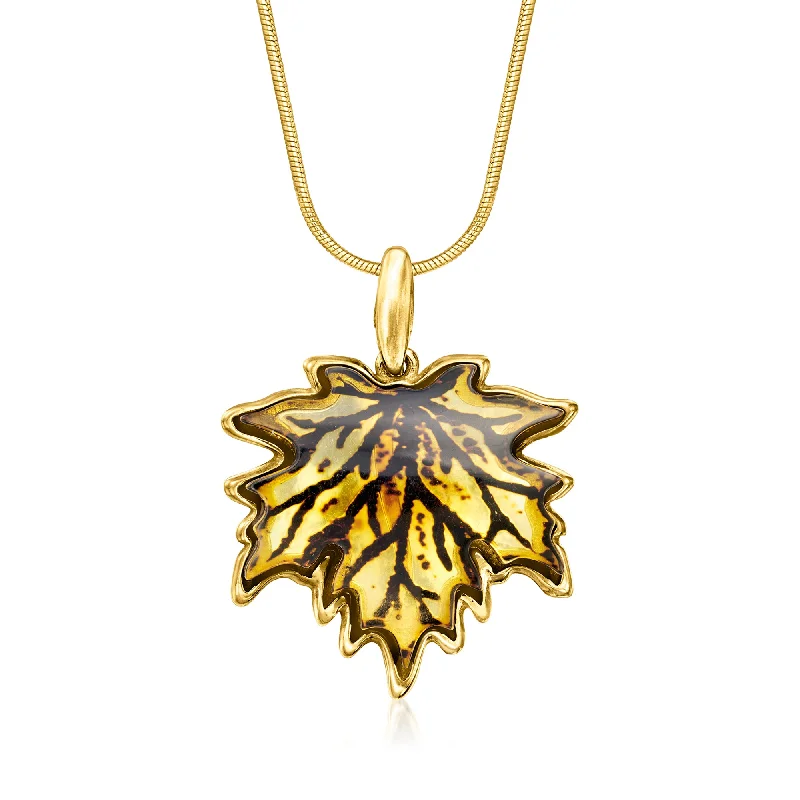 Playful bead necklaces-Ross-Simons Amber Leaf Pendant Necklace in 18kt Gold Over Sterling