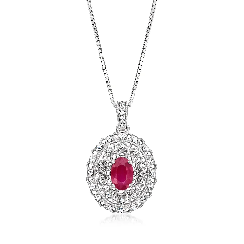 Cosmic charm necklaces-Ross-Simons Ruby and . Diamond Milgrain Pendant Necklace in Sterling Silver