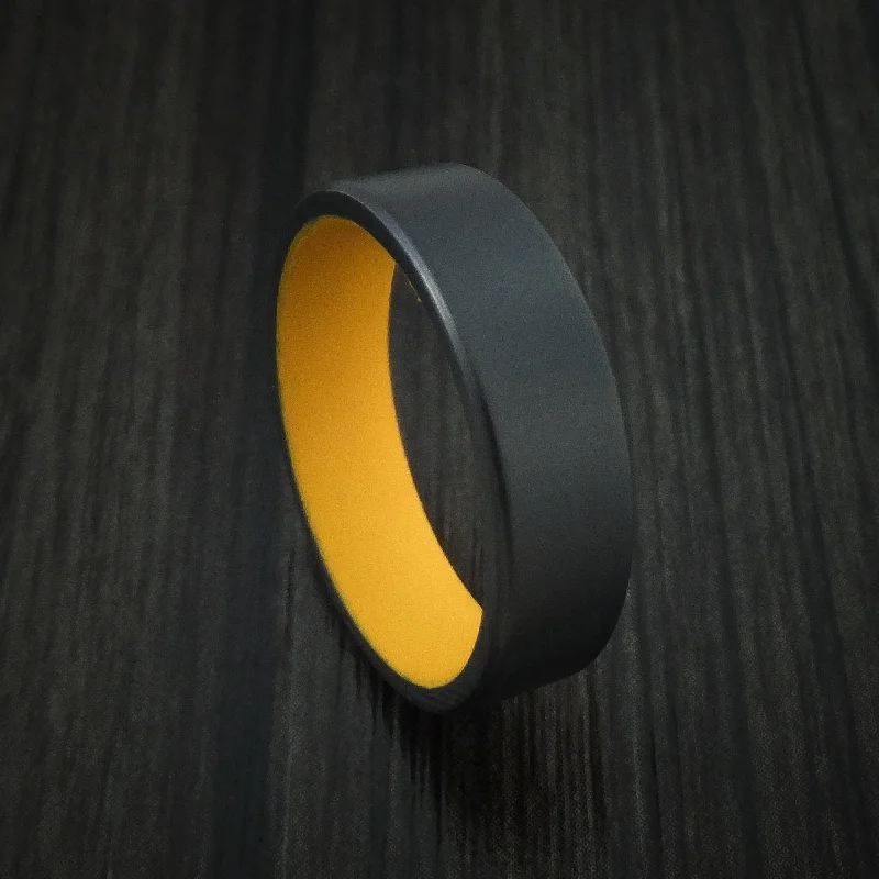 Black Zirconium Men's Ring with Dewalt Yellow Cerakote Sleeve Custom Made Band