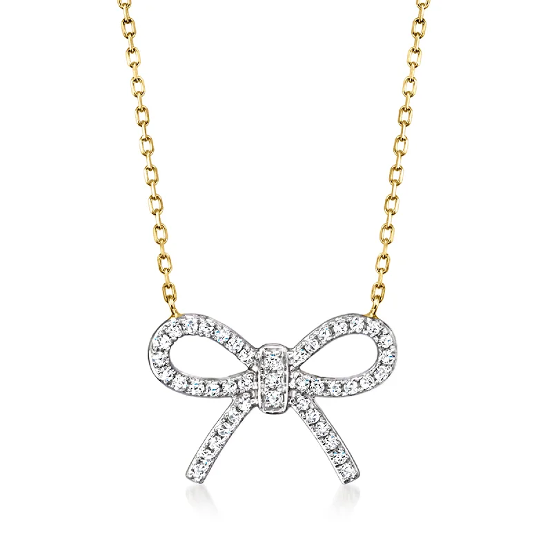 Fog glass necklaces-RS Pure by Ross-Simons Diamond Bow Necklace in 14kt Yellow Gold