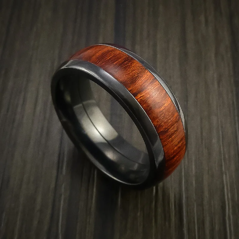 Black Zirconium Men's Ring with Wood Inlay Custom Made Wedding Band