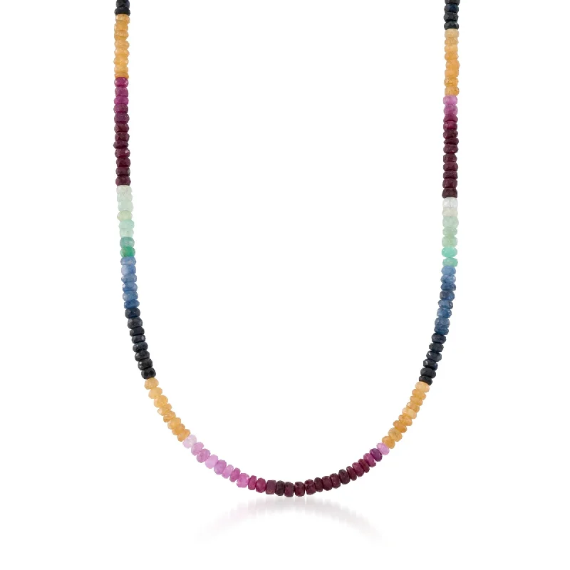 Clean-line necklaces-Ross-Simons 100.00- Multicolored Sapphire Bead Necklace in Sterling Silver