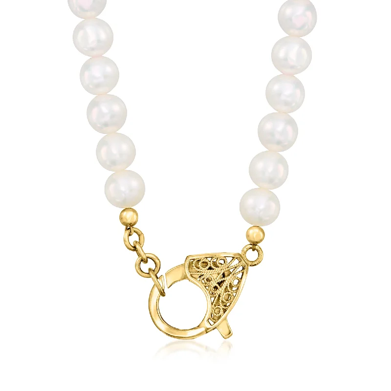 Jade healing necklaces-Ross-Simons 6.5-7mm Cultured Pearl Lobster Clasp Necklace in 18kt Gold Over Sterling