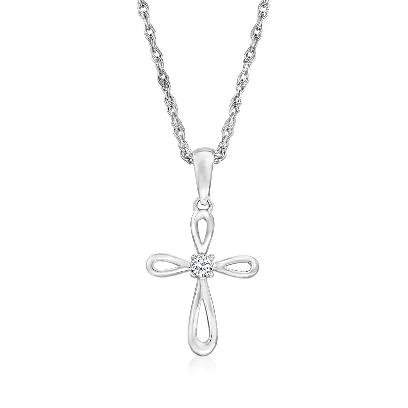 Shiny crystal necklaces-Ross-Simons 14kt White Gold Cross Pendant Necklace With Diamond Accent