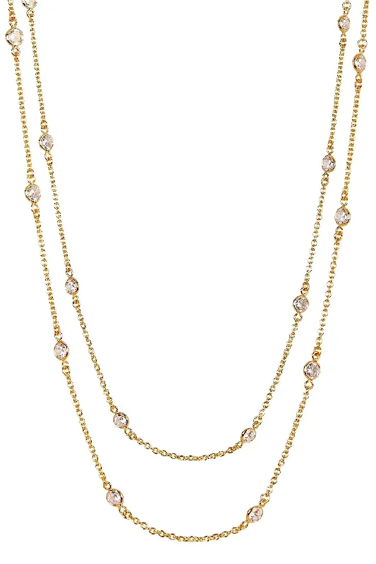 Layered strand necklaces-18k Gold Plated Sterling Silver Cz Station Necklace