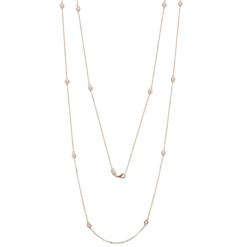 Raised bar necklaces-Suzy Levian 14k Rose Gold 1.70 CTTW Bezel Diamond Station Necklace (36 inch)