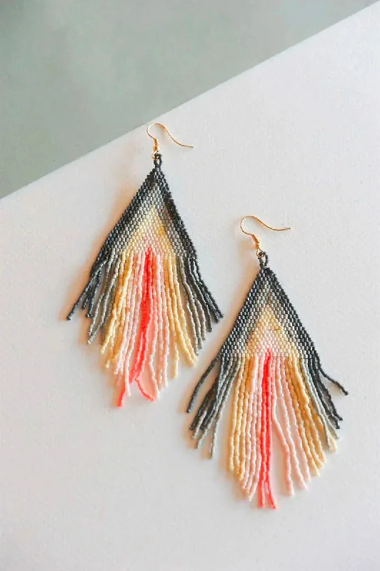 Tahitian pearl earrings-Polished art earrings-Janice Gray and Coral Fringe Dangle Beaded Earrings