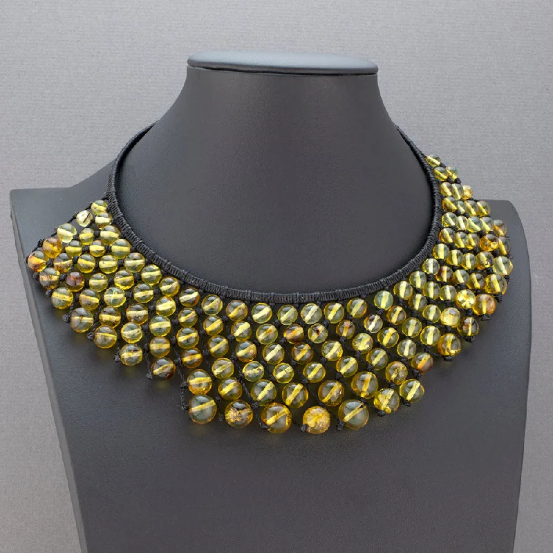 Corded link necklaces-Mexican Amber Ball Bib Necklace