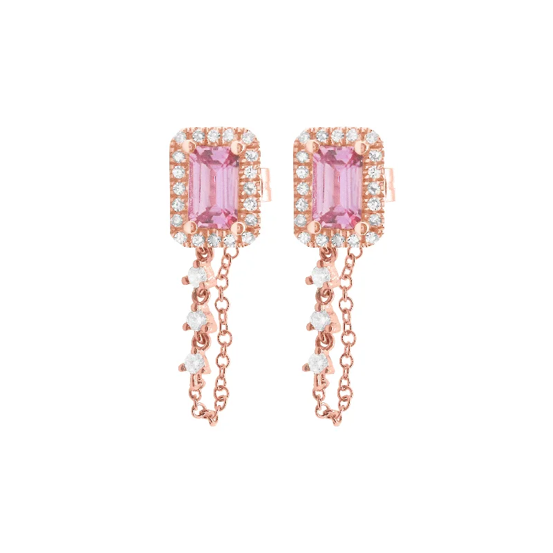 Vivid diamond rings-Glossy enamel earrings-14K GOLD DIAMOND AND PINK SAPPHIRE KINSLEY EARRINGS