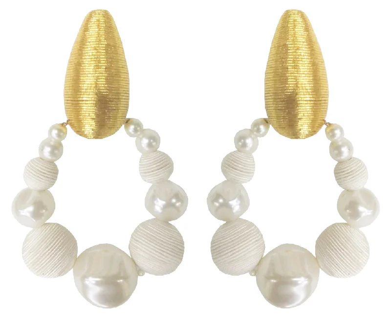 Thick stone rings-Tide design earrings-Silk Pearl Teardrop Hoop Gold