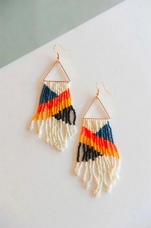 Sleek art earrings-Layered tier earrings-Blake Orange and White Beaded Fringe Dangle Earrings