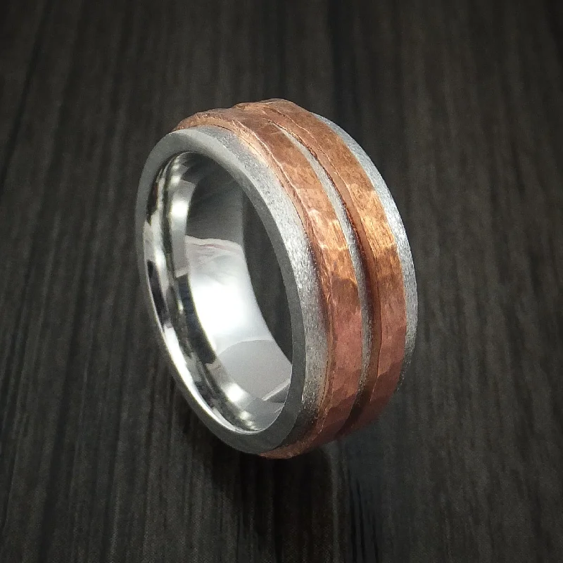 Cobalt Chrome Men's Ring with Raised Hammered Copper Inlays Custom Made Band