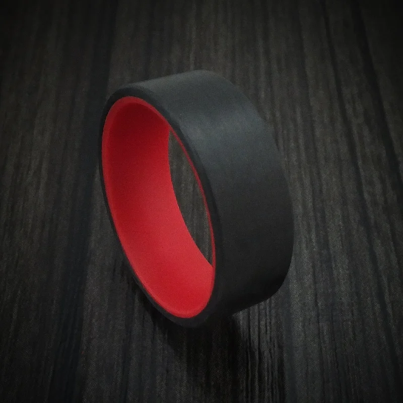 Carbon Fiber and Red Glow Sleeve Men's Ring Custom Made